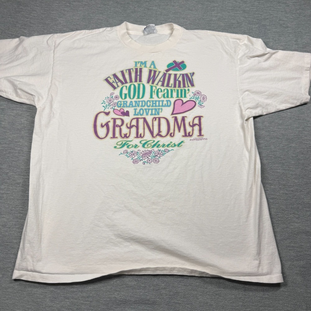 Gildan T-Shirt Mens 2XL White Grandma For Christ Religious Graphic Made In USA‎